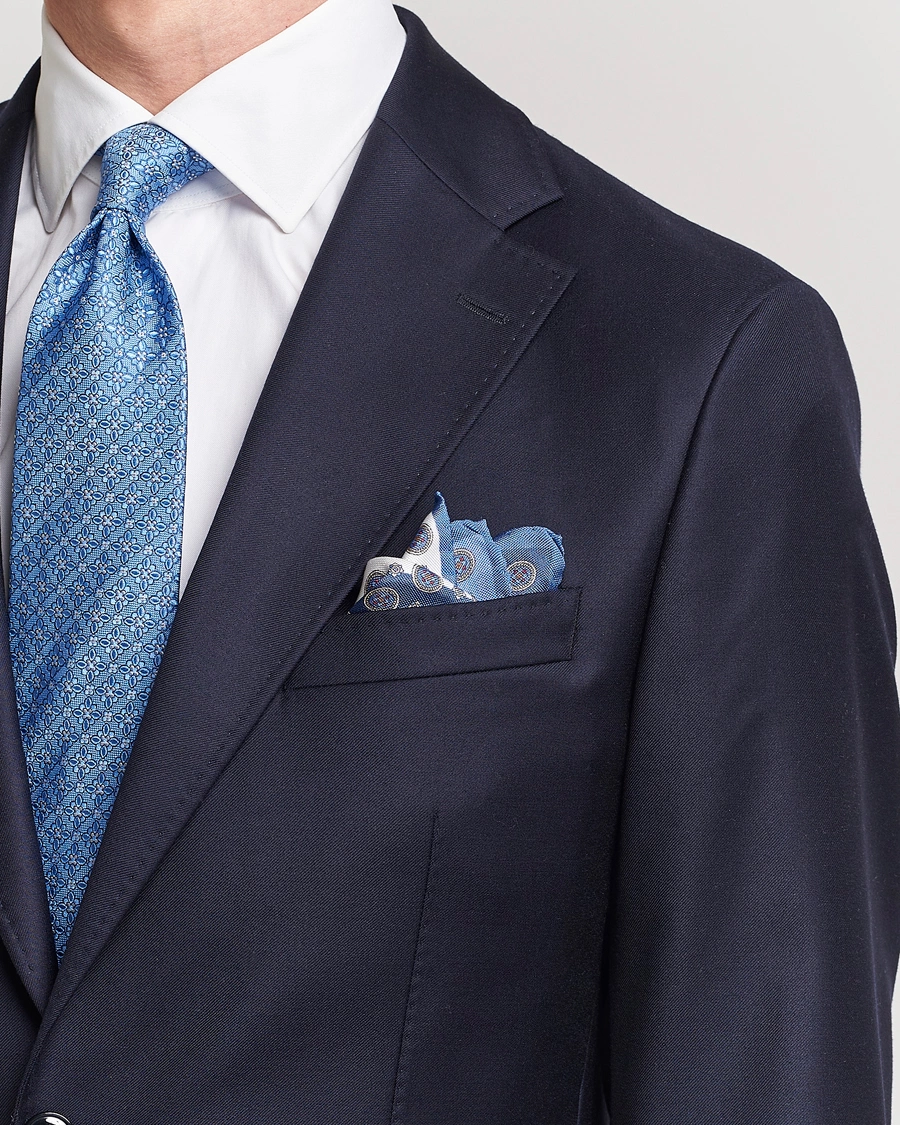 Mies | Taskuliinat | Eton | Silk Four Faced Medallion Pocket Square Blue Multi