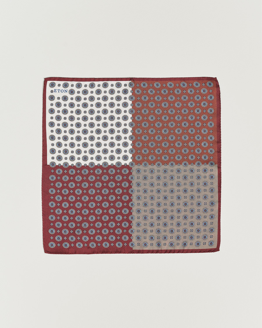 Mies | Taskuliinat | Eton | Silk Four Faced Medallion Pocket Square White Multi