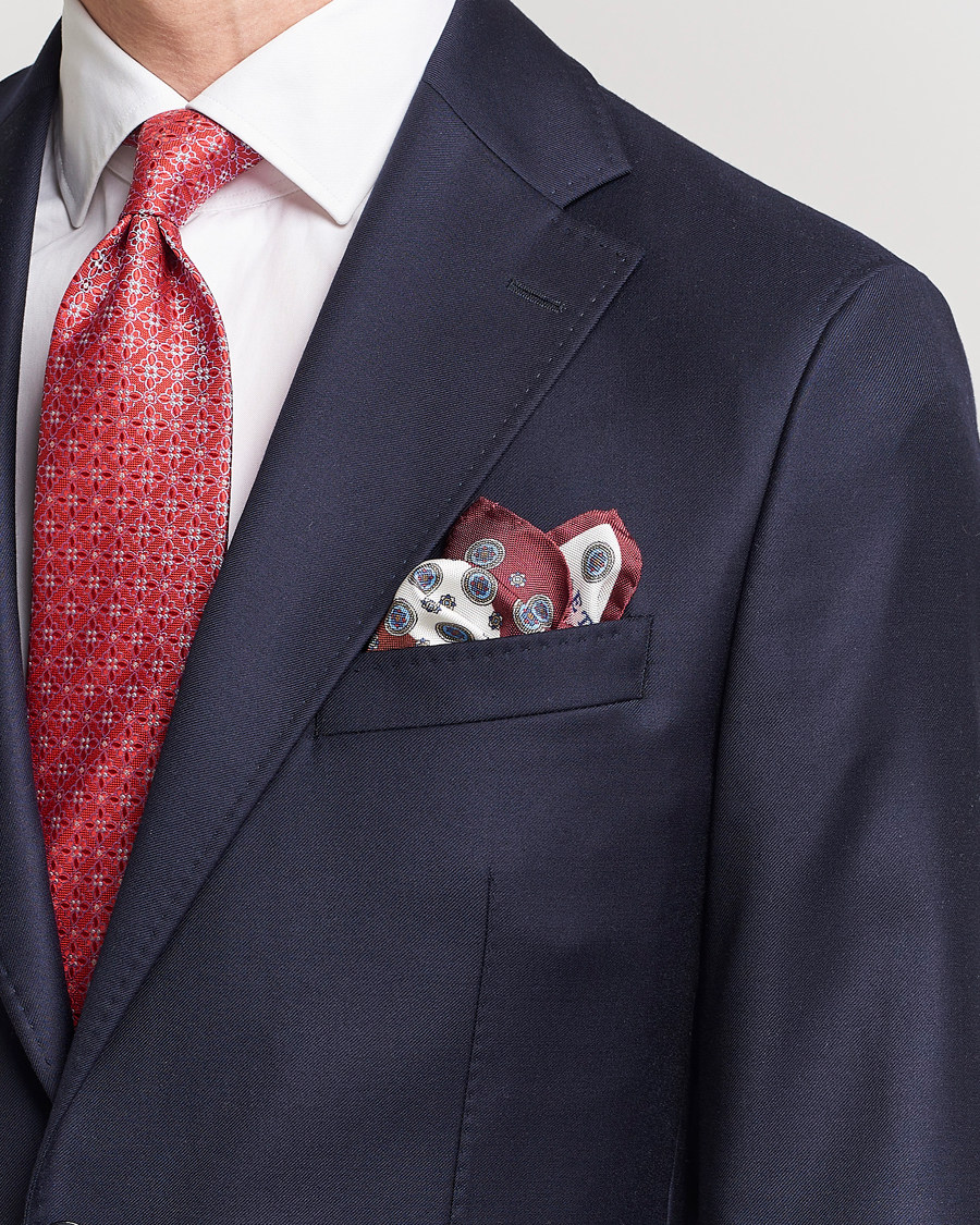 Mies | Taskuliinat | Eton | Silk Four Faced Medallion Pocket Square White Multi