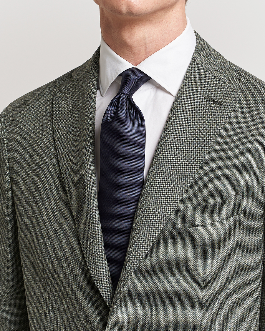 Mies | Solmiot | Eton | Silk Basket Weave Tie Navy