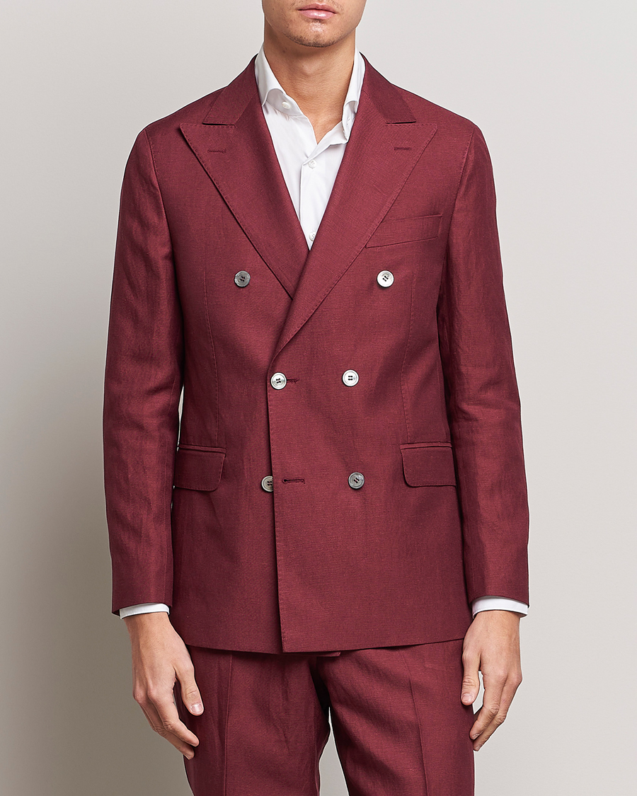Mies |  | Oscar Jacobson | Farris Double Breasted Linen Blazer Moon Red