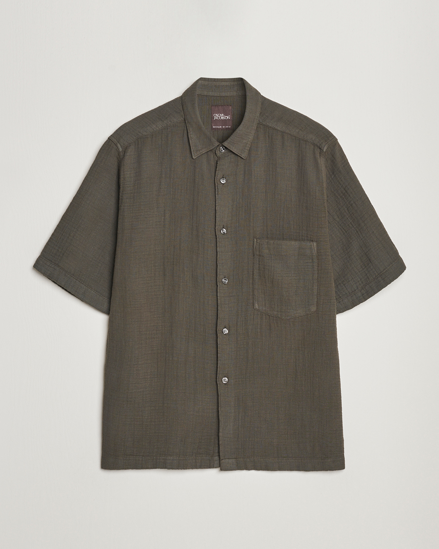 Mies | Kauluspaidat | Oscar Jacobson | Regular Fit City Crepe Cotton Shirt Green