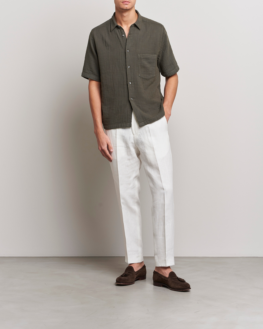 Mies | Kauluspaidat | Oscar Jacobson | Regular Fit City Crepe Cotton Shirt Green