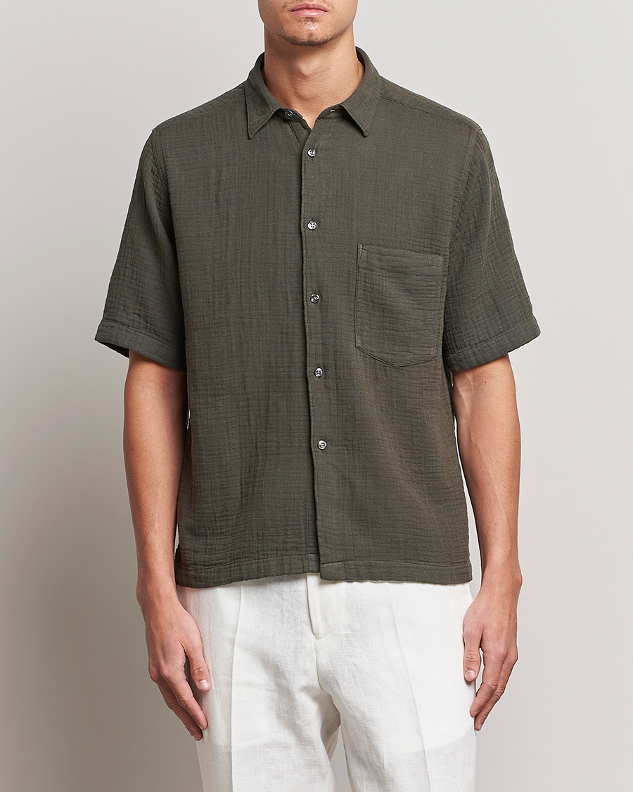Mies | Kauluspaidat | Oscar Jacobson | Regular Fit City Crepe Cotton Shirt Green