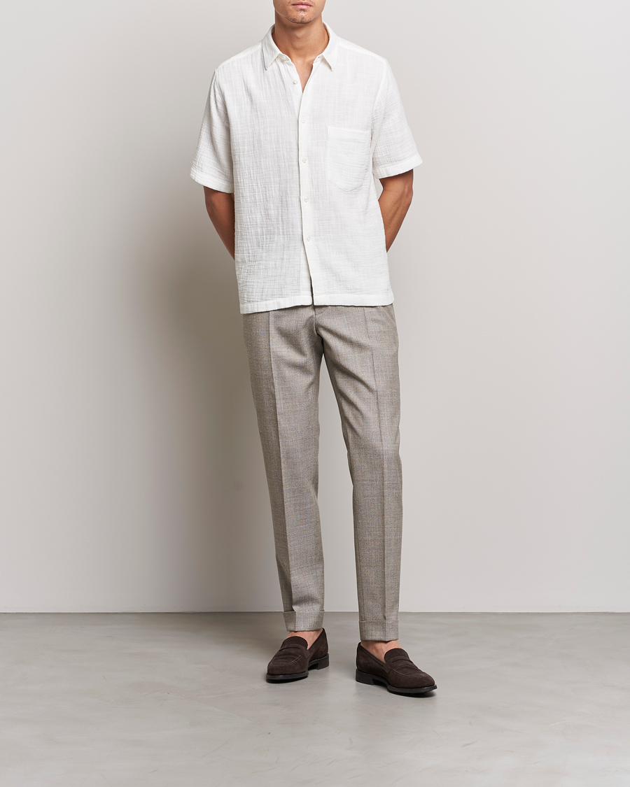 Mies | Kauluspaidat | Oscar Jacobson | Regular Fit City Crepe Linen Shirt Off White