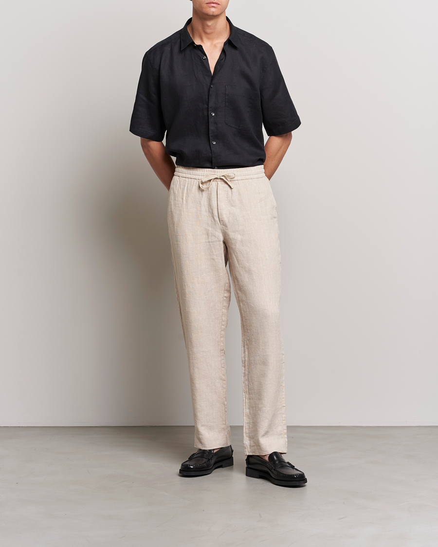 Mies | Kauluspaidat | Oscar Jacobson | Regular Fit City Signature Linen Shirt Black