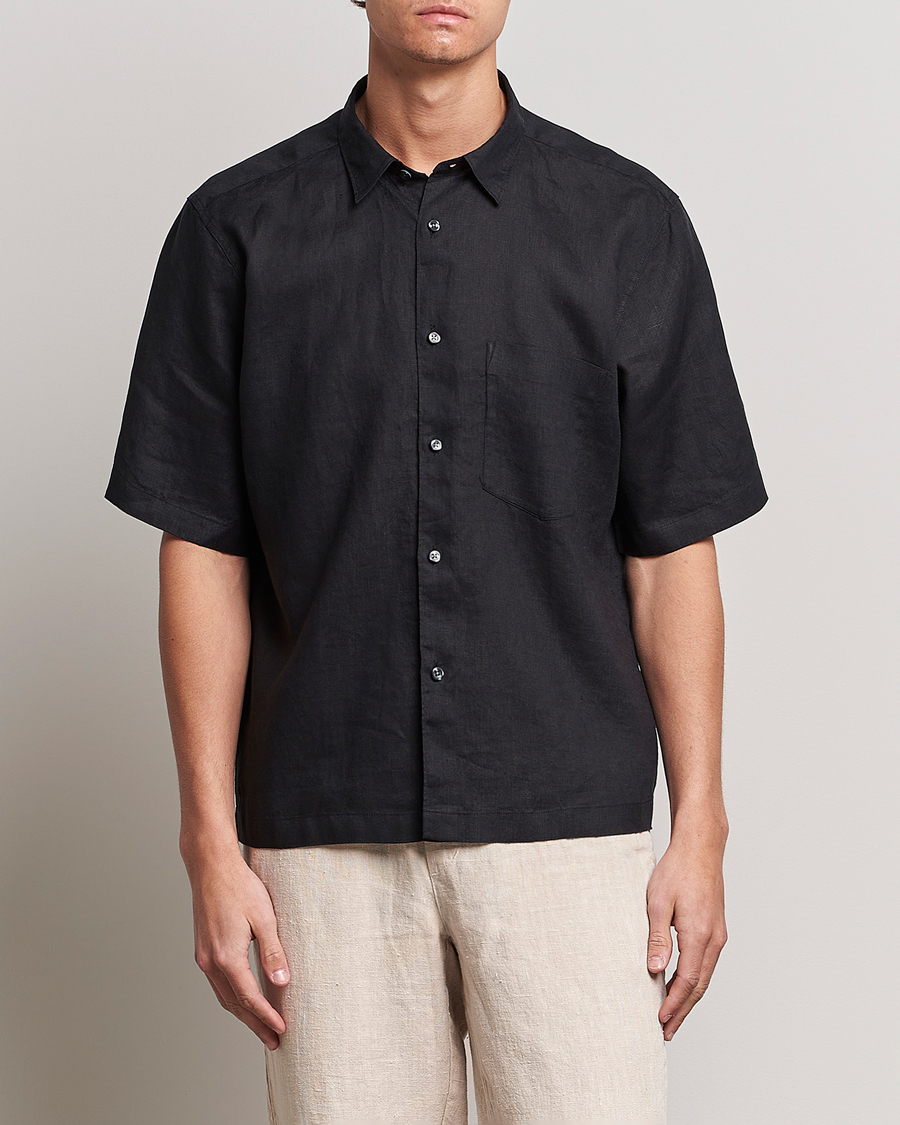 Mies | Kauluspaidat | Oscar Jacobson | Regular Fit City Signature Linen Shirt Black