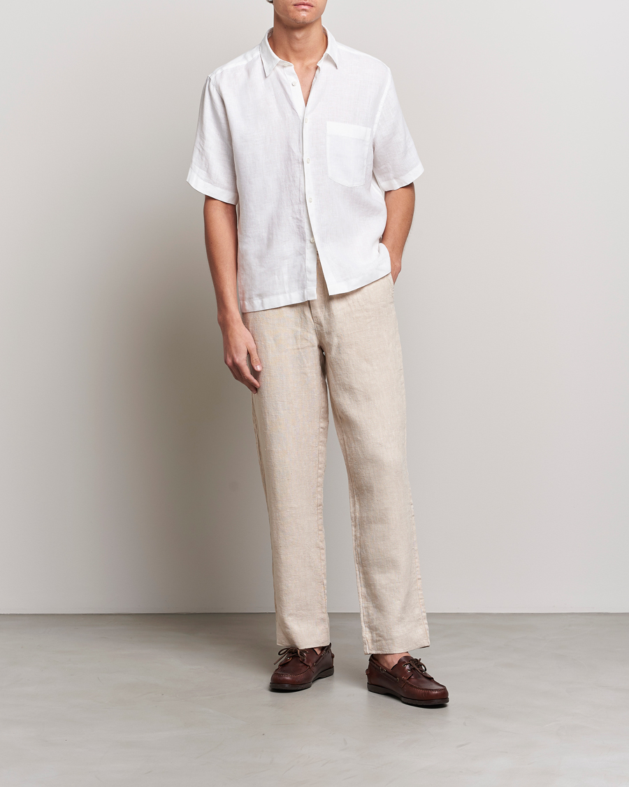 Mies | Kauluspaidat | Oscar Jacobson | Regular Fit City Signature Linen Shirt White