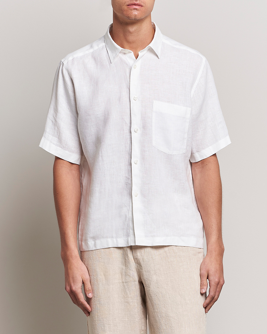 Mies | Kauluspaidat | Oscar Jacobson | Regular Fit City Signature Linen Shirt White