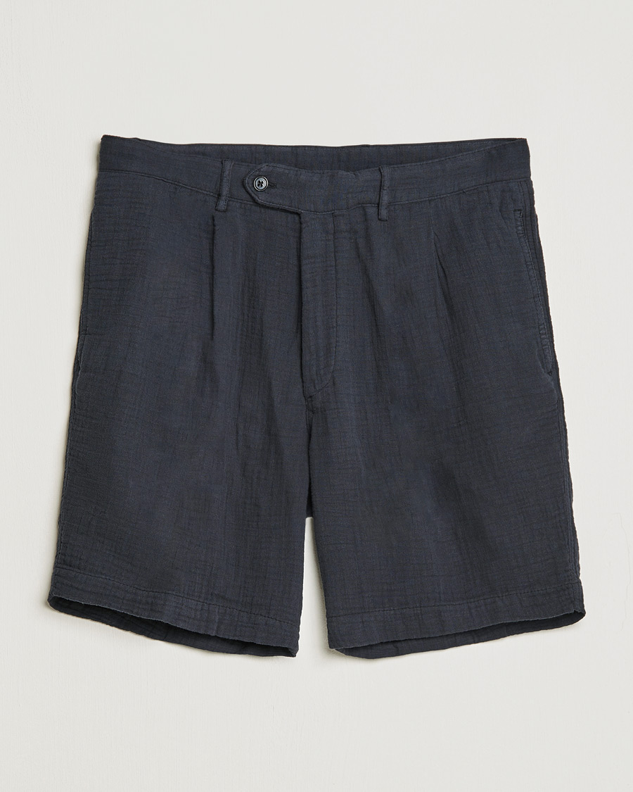 Mies | Shortsit | Oscar Jacobson | Tanker Pleated Crepe Cotton Shorts Navy