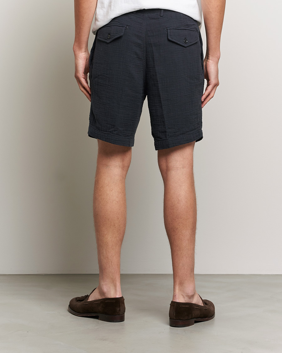 Mies | Shortsit | Oscar Jacobson | Tanker Pleated Crepe Cotton Shorts Navy