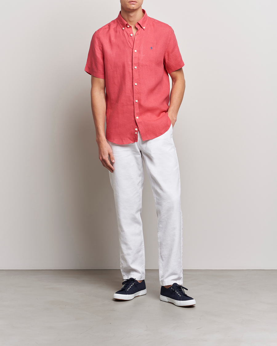 Mies | Kauluspaidat | Morris | Douglas Linen Short Sleeve Shirt Cerise