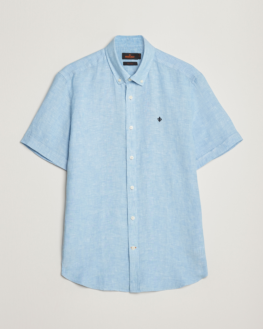 Mies | Kauluspaidat | Morris | Douglas Short Sleeve Linen Shirt Light Blue