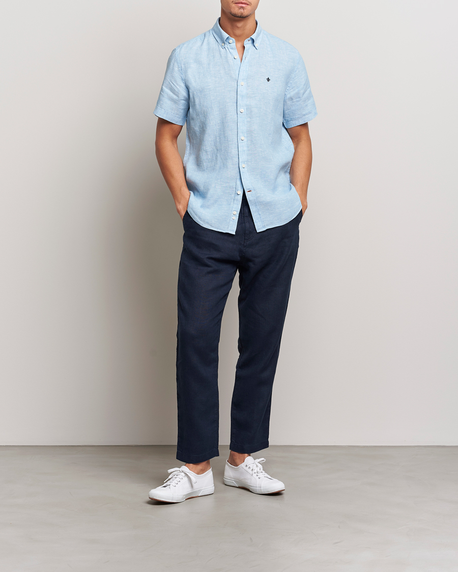 Mies | Kauluspaidat | Morris | Douglas Short Sleeve Linen Shirt Light Blue