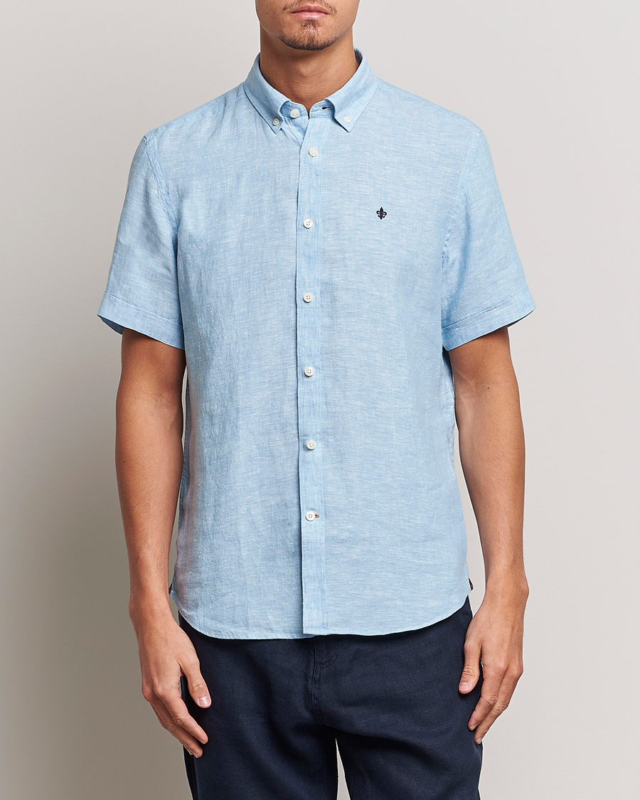 Mies | Kauluspaidat | Morris | Douglas Short Sleeve Linen Shirt Light Blue