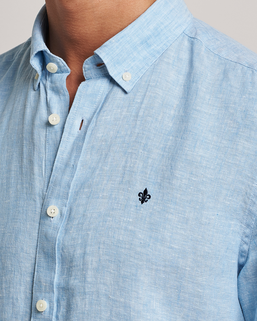 Mies | Kauluspaidat | Morris | Douglas Short Sleeve Linen Shirt Light Blue