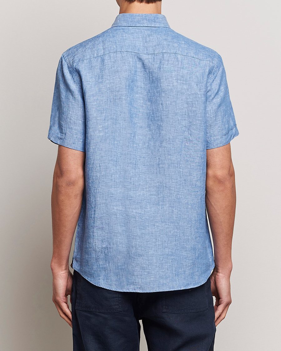 Mies | Kauluspaidat | Morris | Douglas Linen Short Sleeve Shirt Blue
