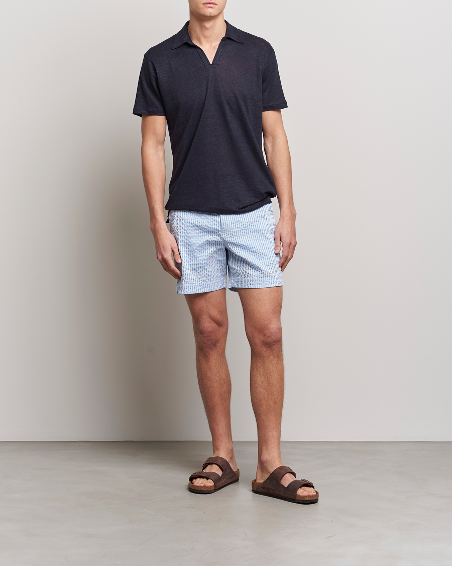 Mies | Uimahousut | Orlebar Brown | Bulldog Classic Stripe Swimshorts White/Light Island Sky