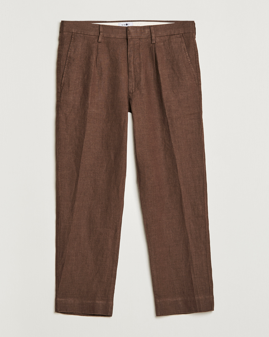 Mies | Housut | NN07 | Bill Pleated Linen Trousers Brown