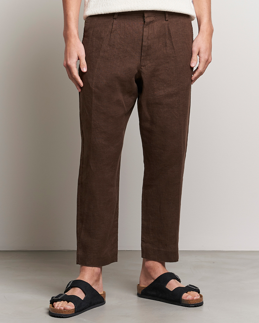 Mies | NN07 | NN07 | Bill Pleated Linen Trousers Brown