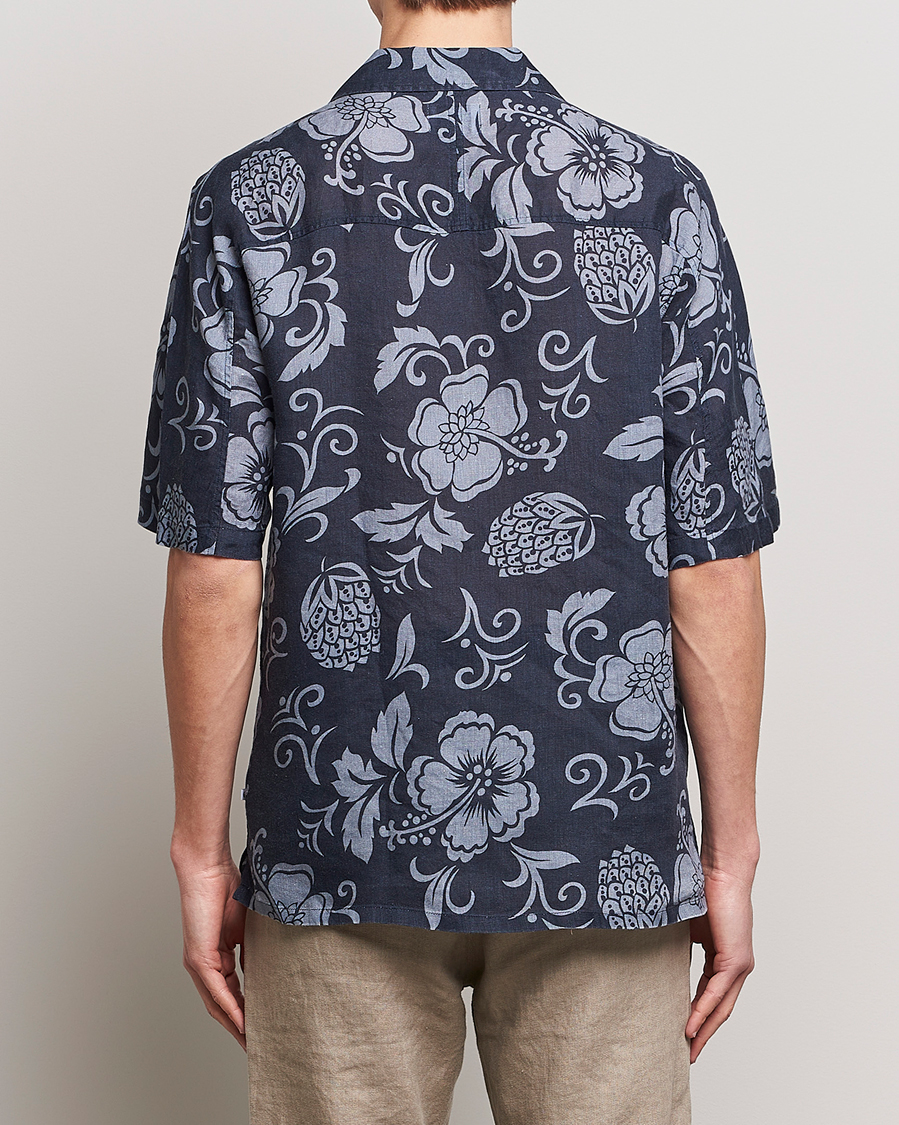 Mies | Kauluspaidat | NN07 | Ole Short Sleeve Printed Linen Shirt Navy