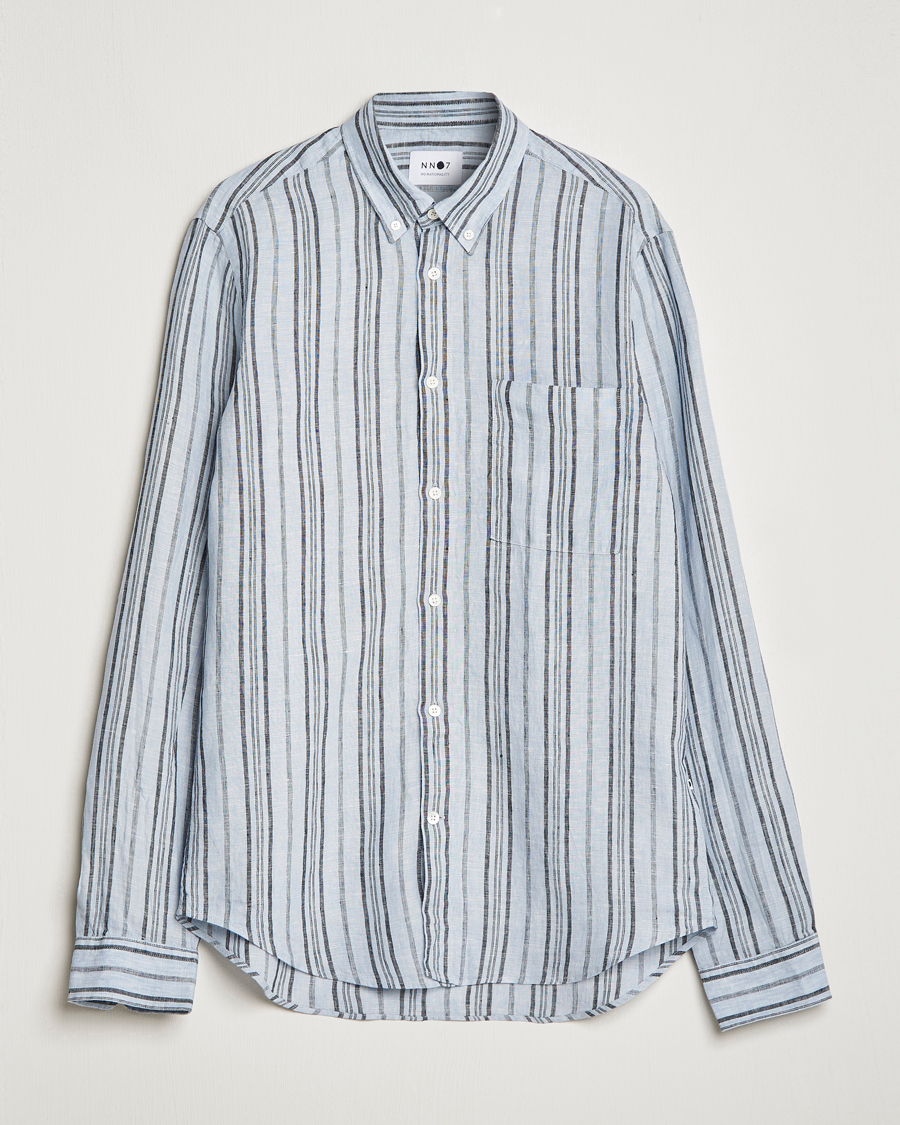 Mies |  | NN07 | Arne Strinped Linen Shirt Blue