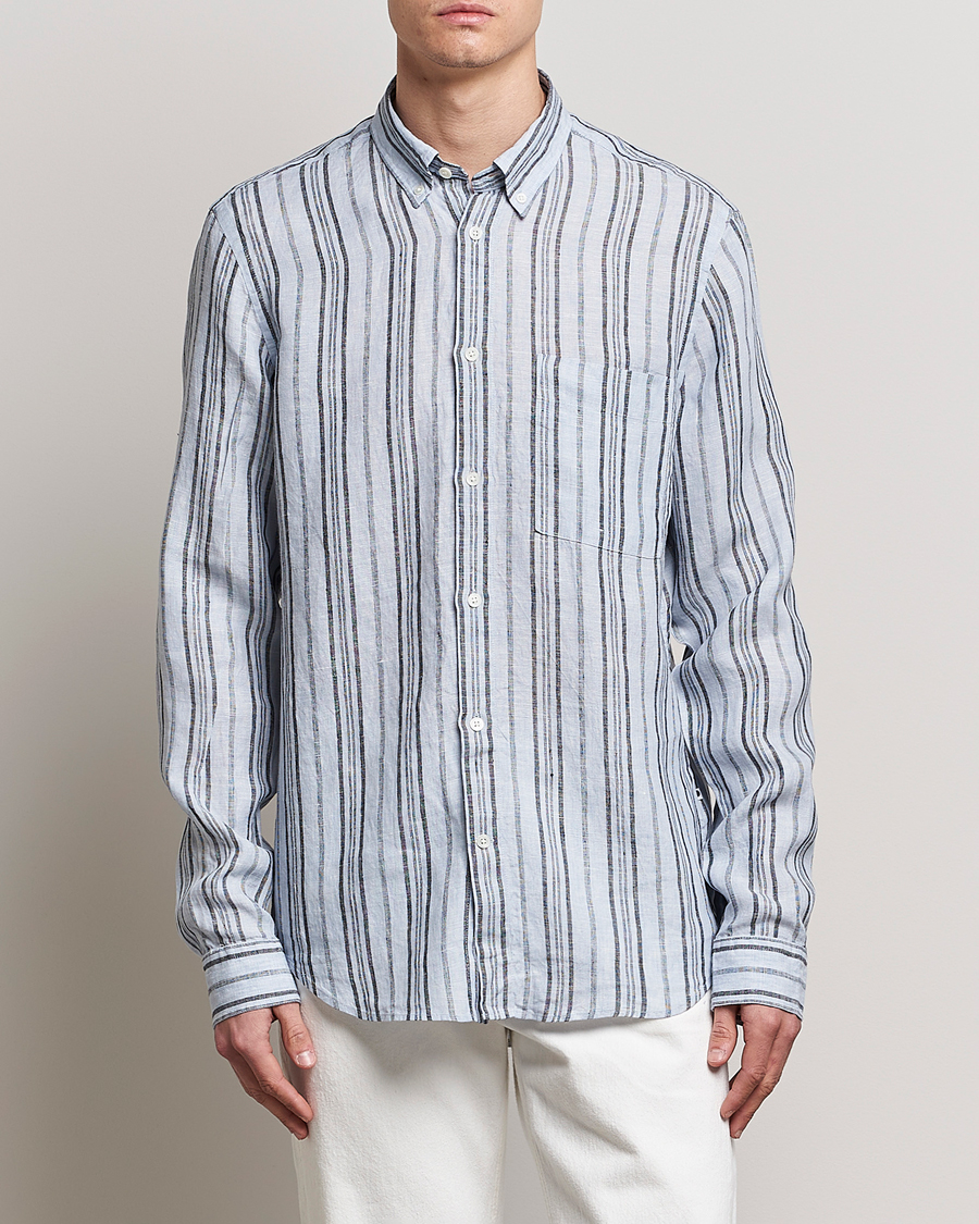 Mies | Pellavan paluu | NN07 | Arne Strinped Linen Shirt Blue
