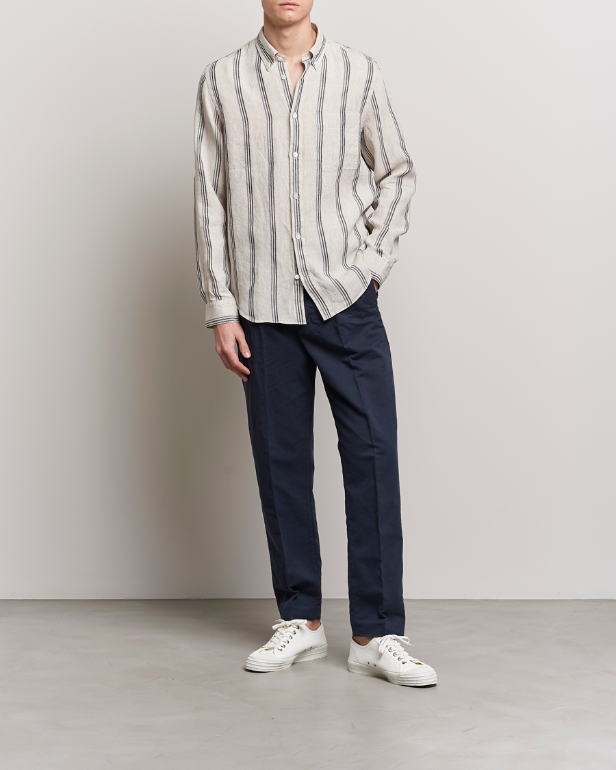 Mies | Kauluspaidat | NN07 | Arne Strinped Linen Shirt Oat