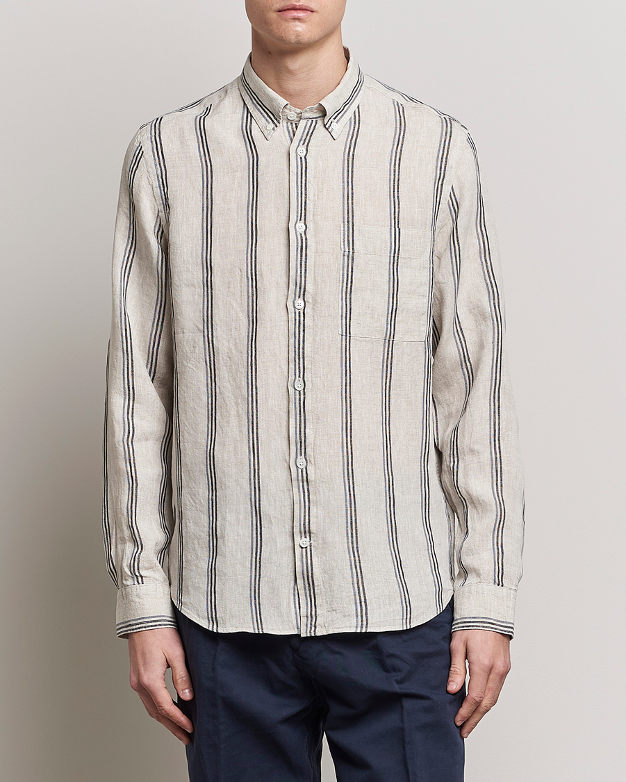 Mies |  | NN07 | Arne Strinped Linen Shirt Oat