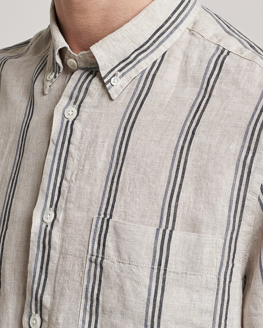 Mies | Kauluspaidat | NN07 | Arne Strinped Linen Shirt Oat