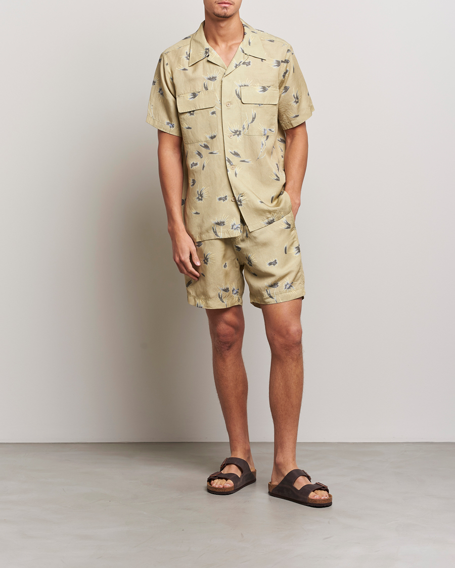 Mies | Shortsit | NN07 | Warren Tencel/Linen Printed Shorts Pale Olive