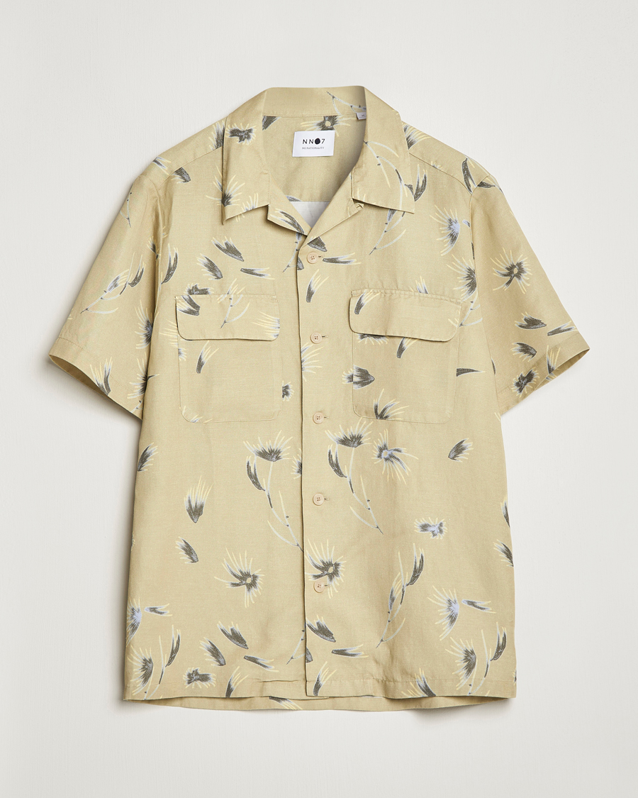 Mies | Kauluspaidat | NN07 | Daniel Short Sleeve Tencel/Linen Printed Shirt Pale Olive