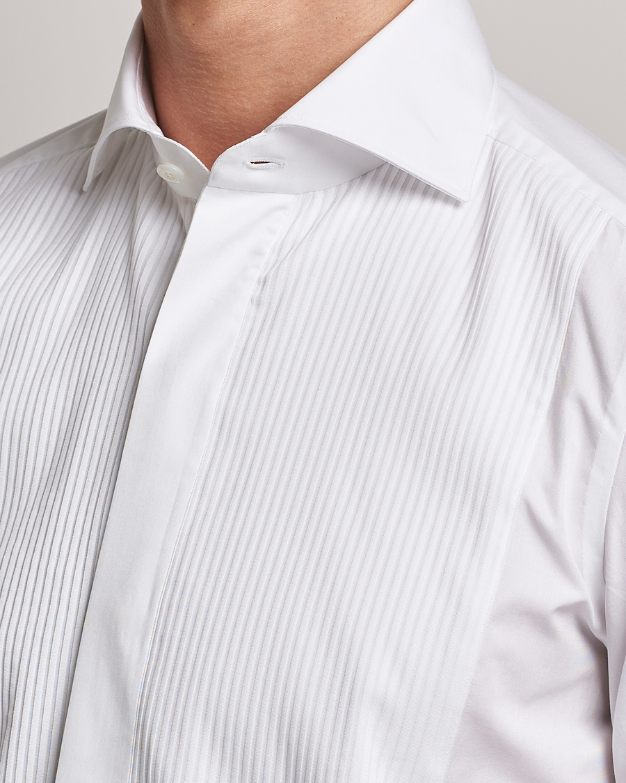 Mies | Kauluspaidat | Finamore Napoli | Milano Slim Plisse Smoking Shirt White