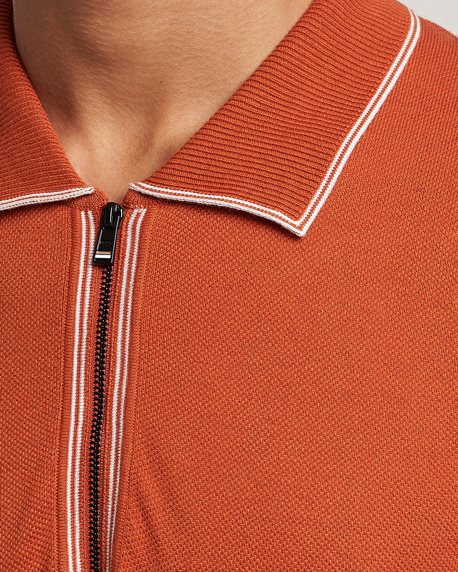 Mies | Pikeet | BOSS BLACK | Oleonardo Knitted Half Zip Polo Dark Orange
