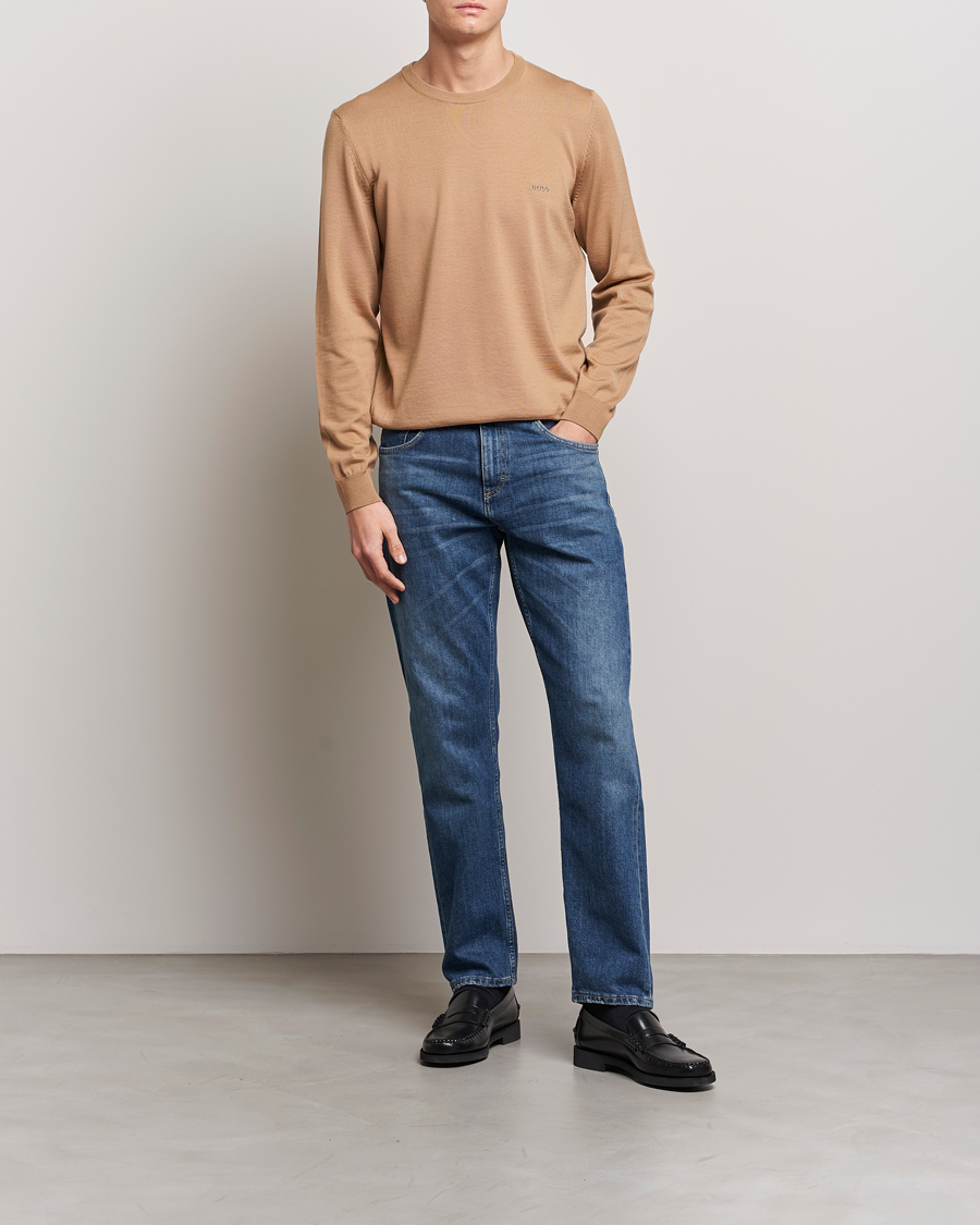 Mies | Puserot | BOSS BLACK | Botto Wool Knitted Crew Neck Sweater Medium Beige