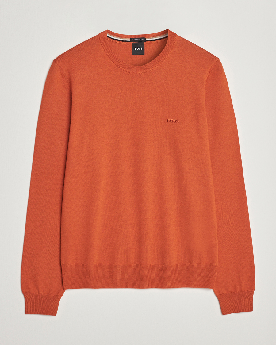 Mies | Puserot | BOSS BLACK | Botto Wool Knitted Crew Neck Sweater Dark Orange