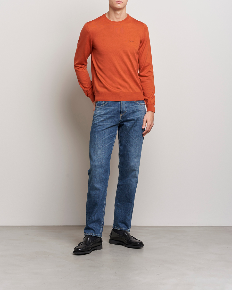 Mies | Puserot | BOSS BLACK | Botto Wool Knitted Crew Neck Sweater Dark Orange