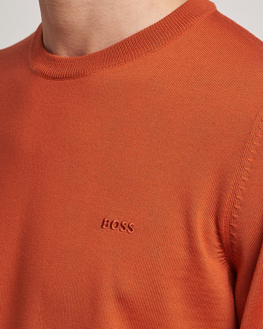 Mies | Puserot | BOSS BLACK | Botto Wool Knitted Crew Neck Sweater Dark Orange