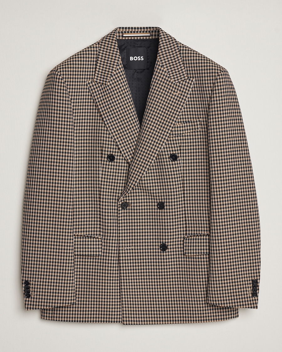 Mies | Pikkutakit | BOSS BLACK | Carper Tweed Checked Double Breasted Blazer Beige