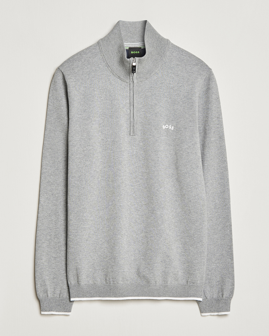 Mies |  | BOSS GREEN | Zallo Knitted Half Zip Sweater Light Grey