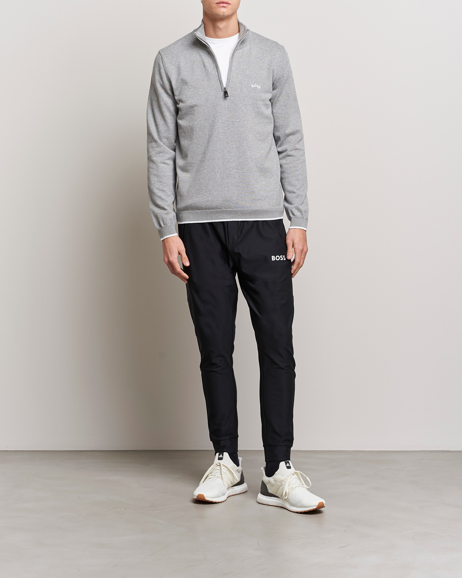 Mies | Puserot | BOSS GREEN | Zallo Knitted Half Zip Sweater Light Grey