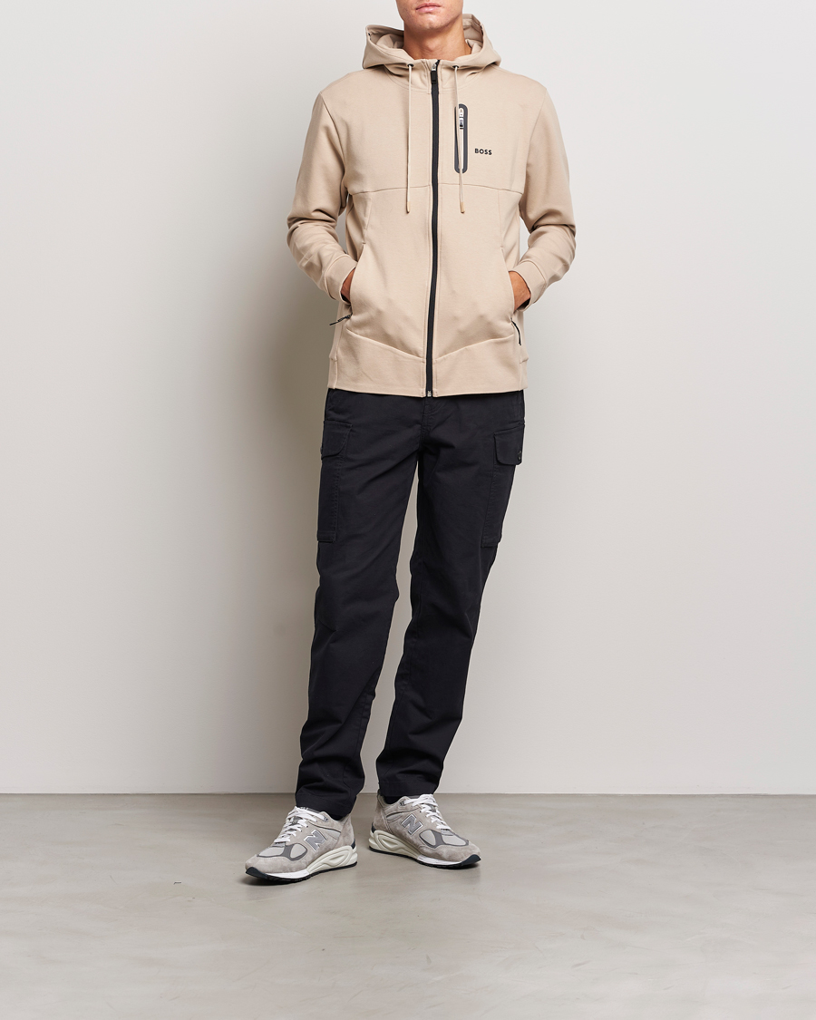 Mies | Puserot | BOSS GREEN | Sariq Full Zip Hooded Sweater Medium Beige