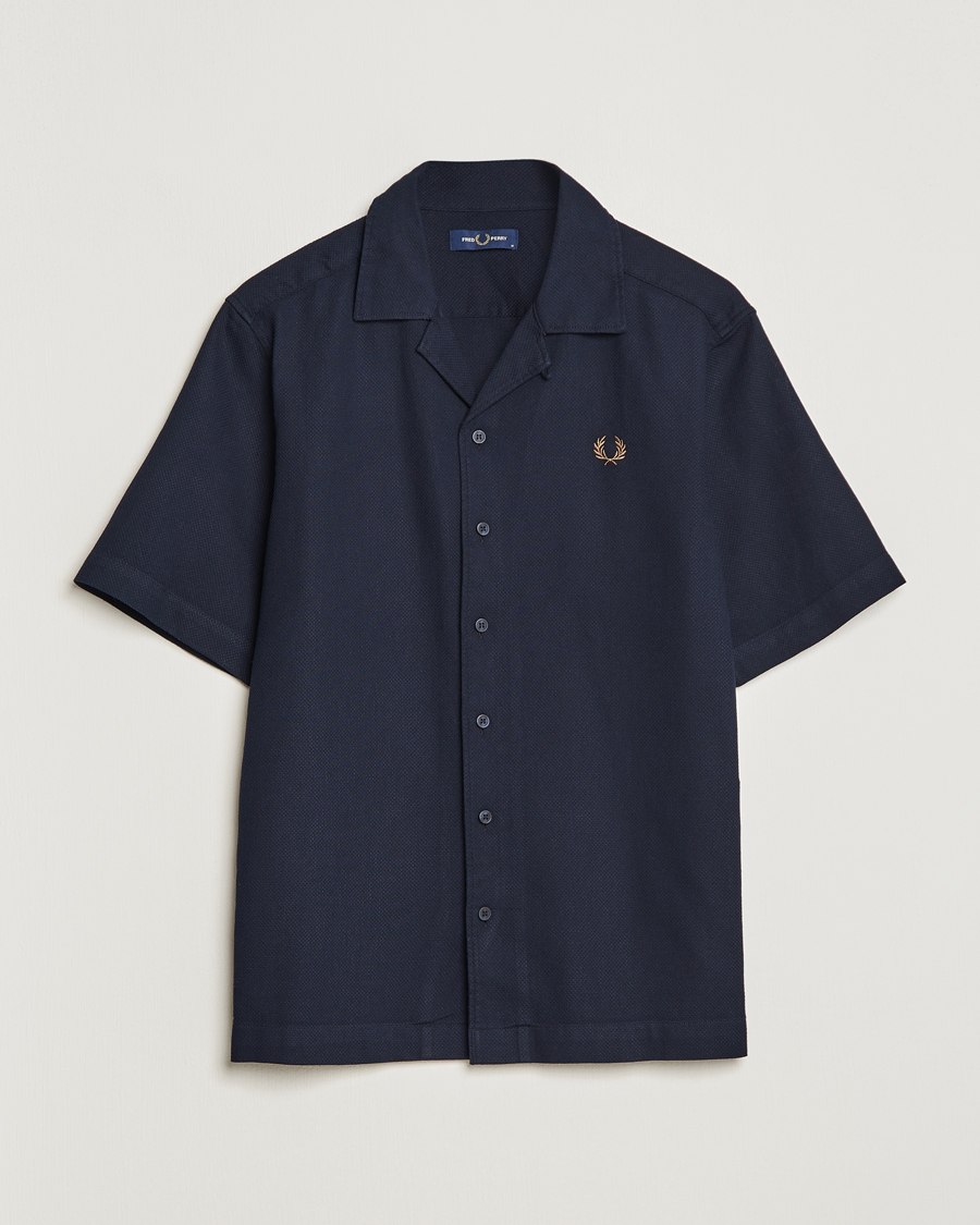 Mies | Kauluspaidat | Fred Perry | Woven Pique Short Sleeve Linen Shirt Navy