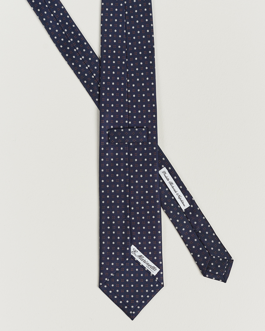 Mies | E. Marinella 3-Fold Printed Silk Tie Navy | E. Marinella | 3-Fold Printed Silk Tie Navy