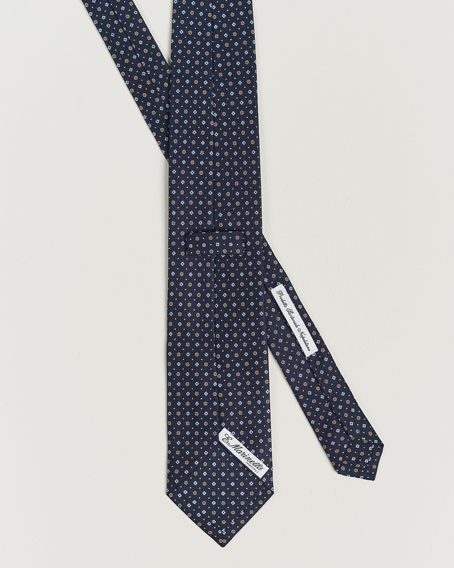 Mies | E. Marinella 3-Fold Printed Silk Tie Navy | E. Marinella | 3-Fold Printed Silk Tie Navy