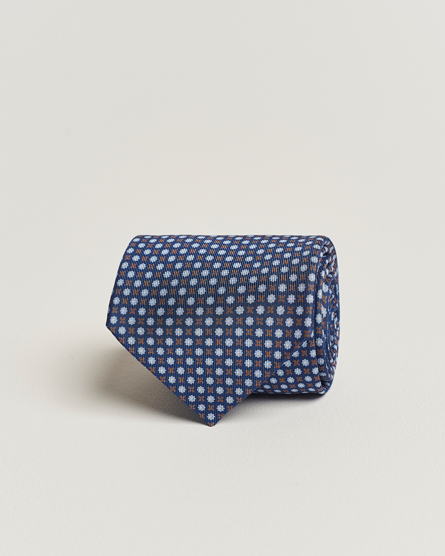 Mies | E. Marinella 3-Fold Printed Silk Tie Dark Blue | E. Marinella | 3-Fold Printed Silk Tie Dark Blue