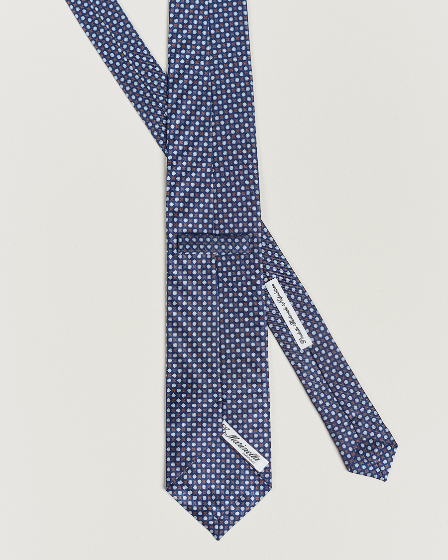 Mies | E. Marinella 3-Fold Printed Silk Tie Dark Blue | E. Marinella | 3-Fold Printed Silk Tie Dark Blue