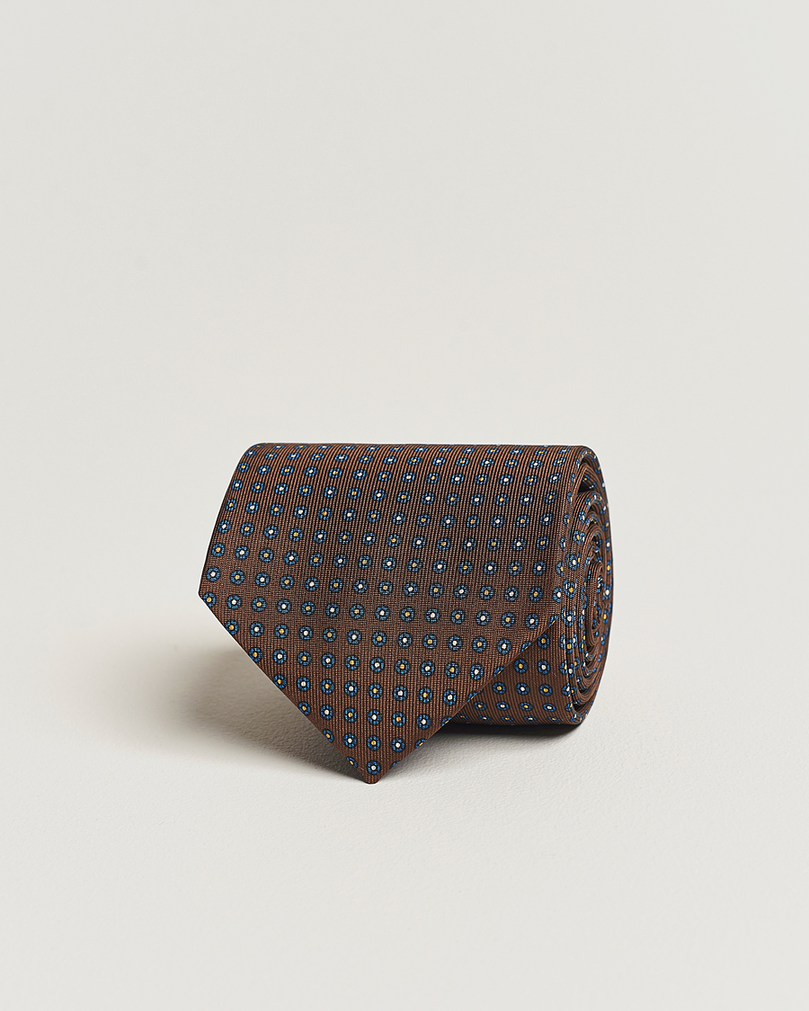 Mies | E. Marinella 3-Fold Printed Silk Tie Dark Brown | E. Marinella | 3-Fold Printed Silk Tie Dark Brown