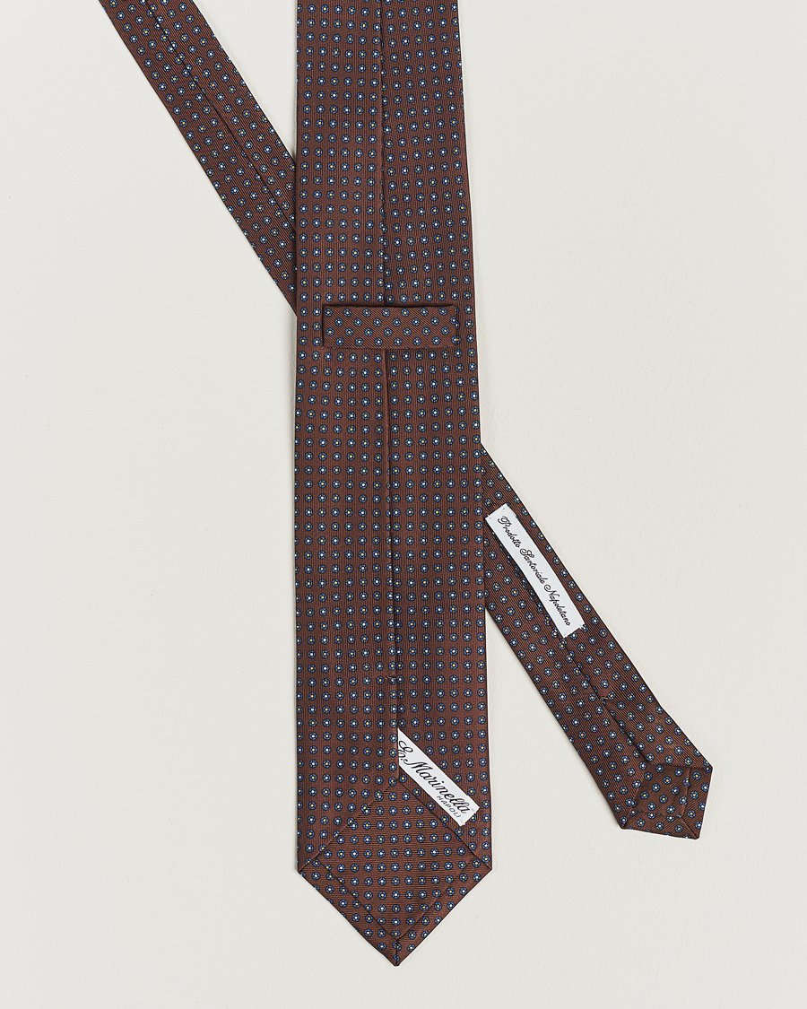 Mies | E. Marinella 3-Fold Printed Silk Tie Dark Brown | E. Marinella | 3-Fold Printed Silk Tie Dark Brown