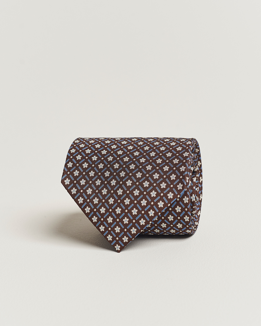 Mies |  | E. Marinella | 3-Fold Printed Silk Tie Dark Brown